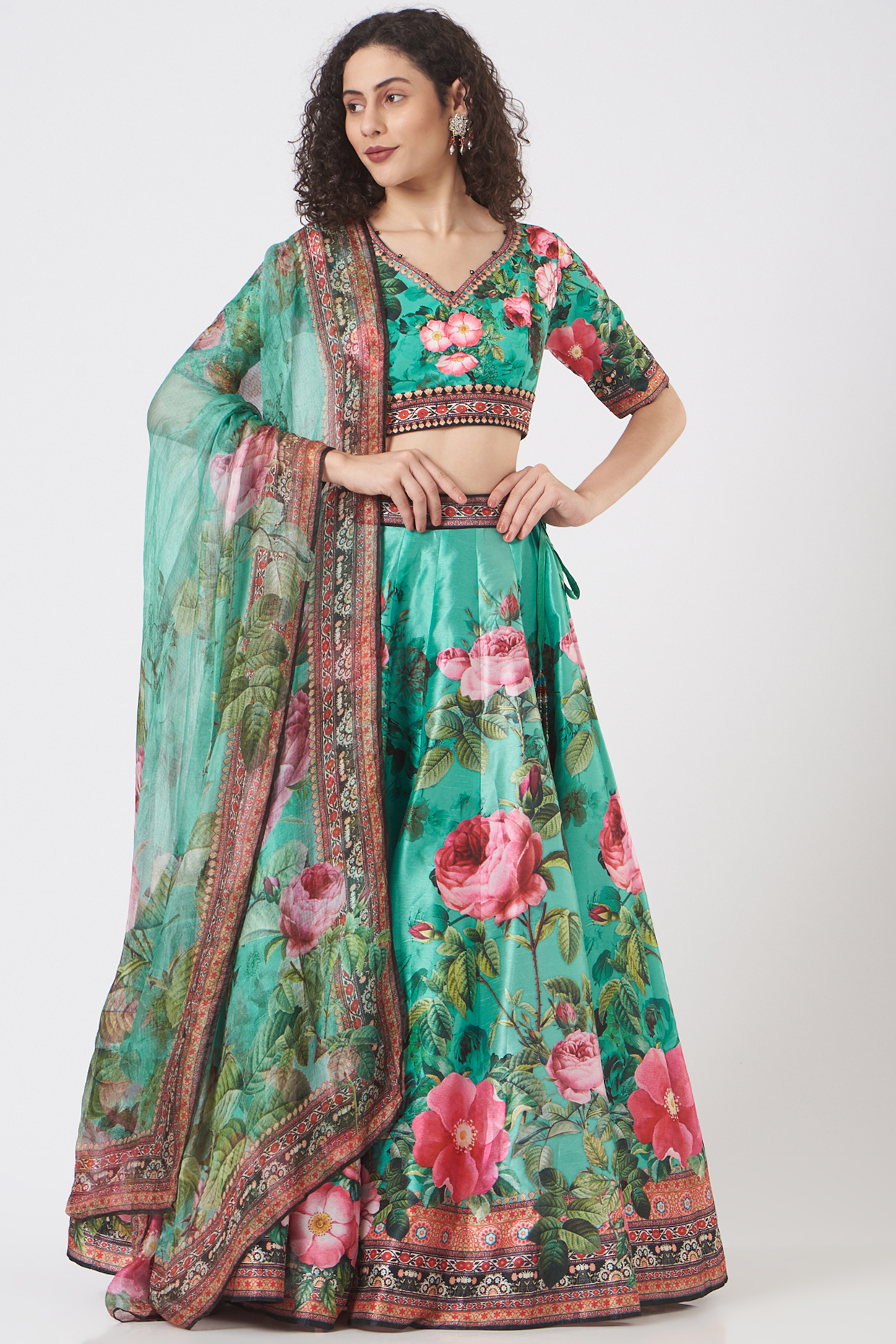 Turquoise Printed Wedding Lehenga Set by Rajdeep Ranawat at Pernia's Pop Up Shop