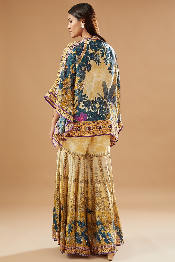 Beige & Blue Silk Printed Gharara Set by Rajdeep Ranawat at Pernia's Pop Up Shop