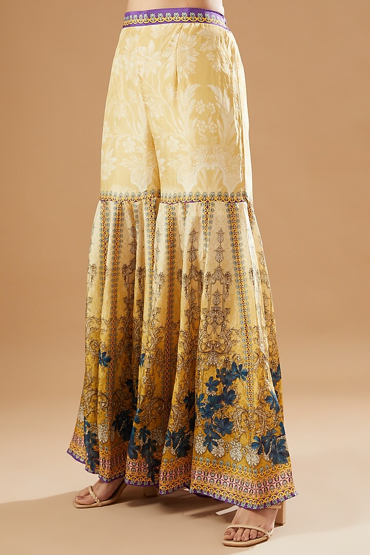 Beige & Blue Silk Printed Gharara Set by Rajdeep Ranawat at Pernia's Pop Up Shop