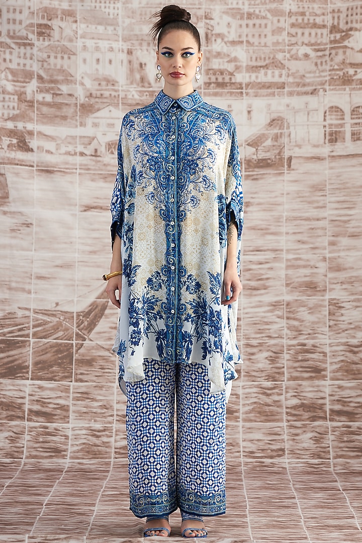White & Blue Silk Shirt   by Rajdeep Ranawat