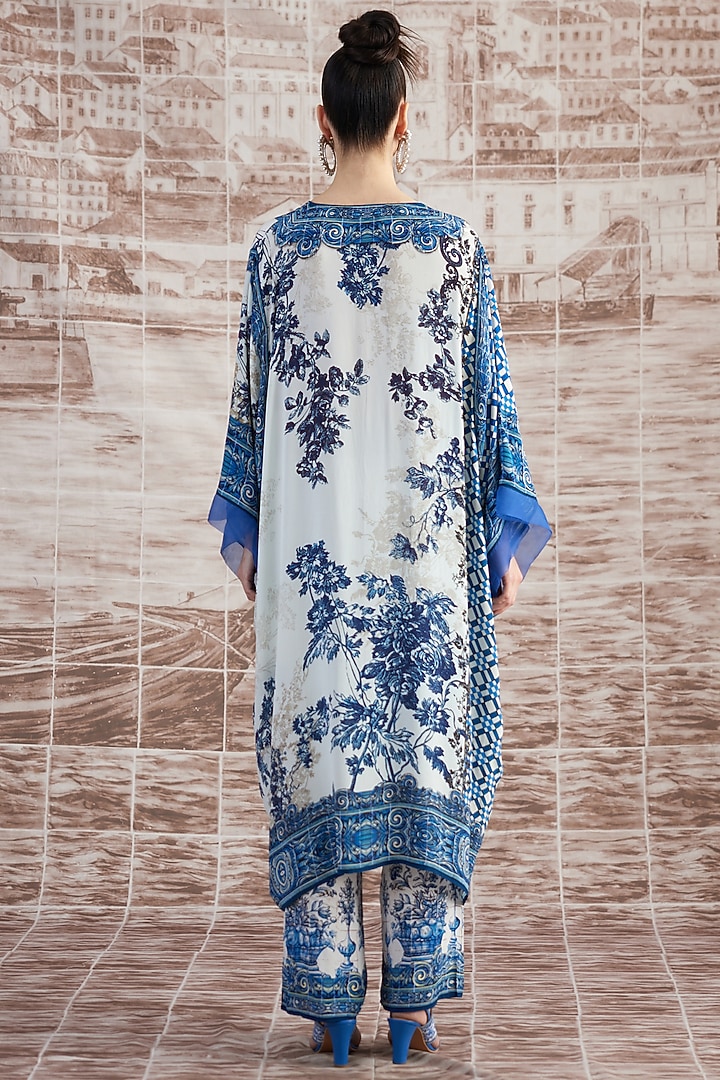White & Blue Silk Kaftan Dress by Rajdeep Ranawat at Pernia's Pop Up Shop