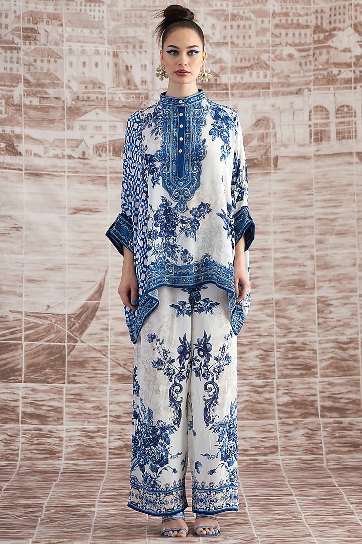 White & Blue Satin Pants Design by Rajdeep Ranawat at Pernia's Pop Up ...