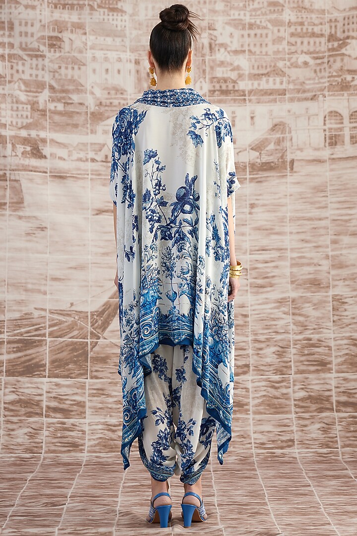 White & Blue Satin Dhoti Pants by Rajdeep Ranawat at Pernia's Pop Up Shop