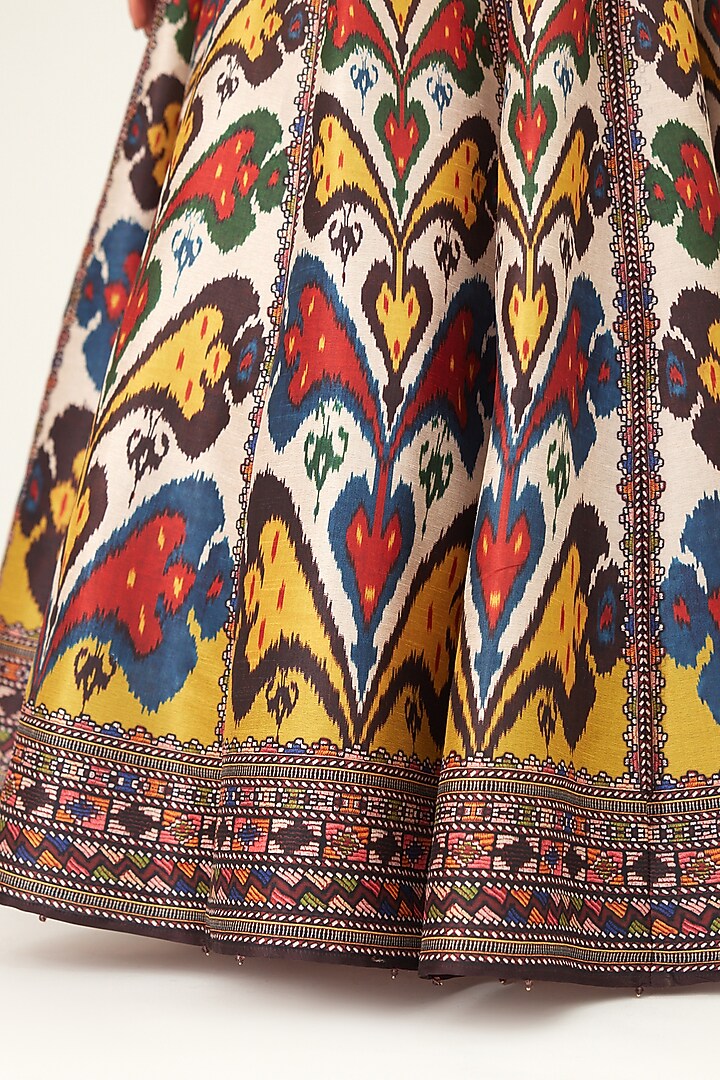 Beige Satin & Silk Dupion Printed Skirt Set by Rajdeep Ranawat at Pernia's Pop Up Shop