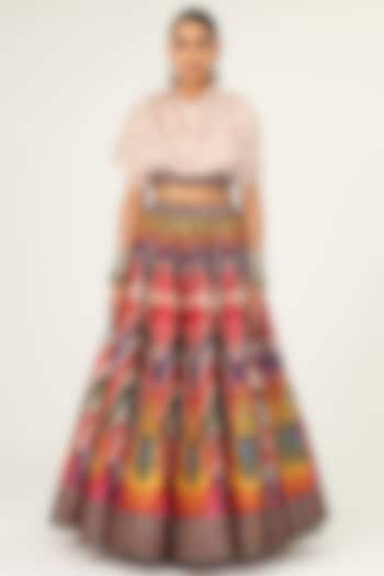 Multi-Colored Satin & Silk Dupion Printed Skirt Set by Rajdeep Ranawat at Pernia's Pop Up Shop