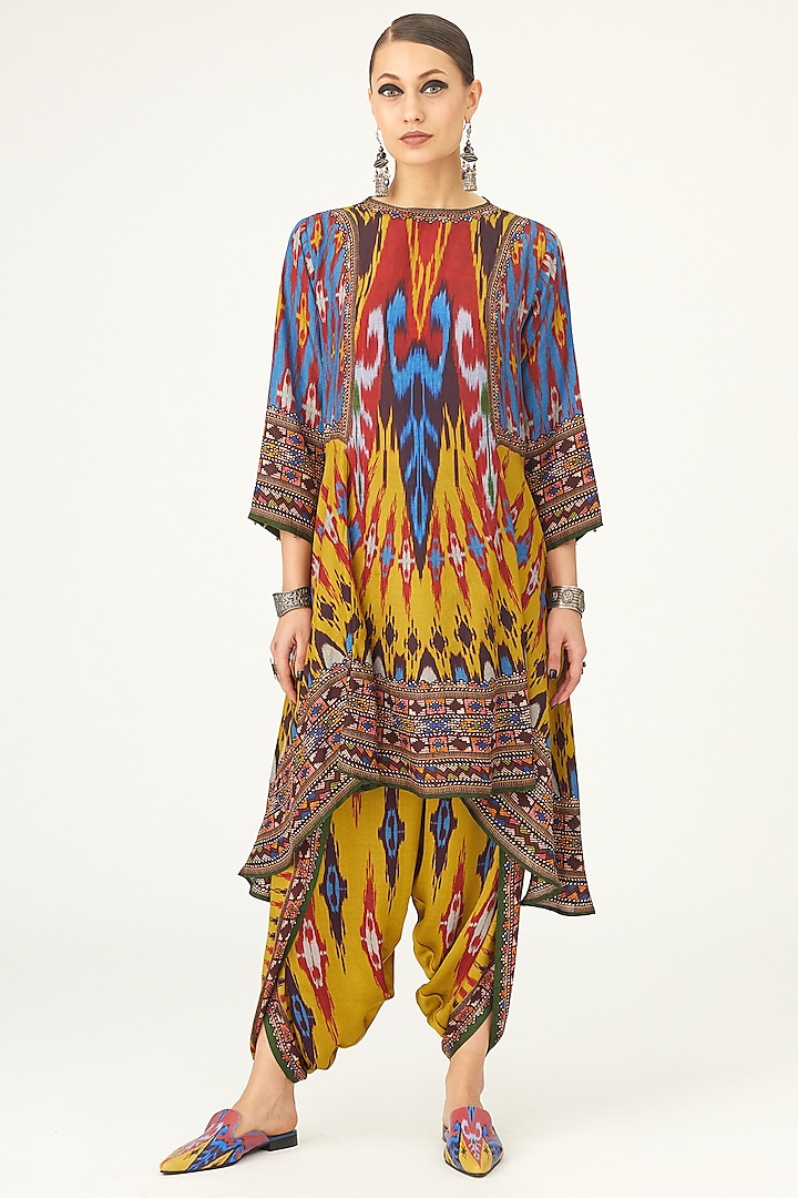 Multi-Colored Silk Printed High-Low Tunic by Rajdeep Ranawat at Pernia's Pop Up Shop