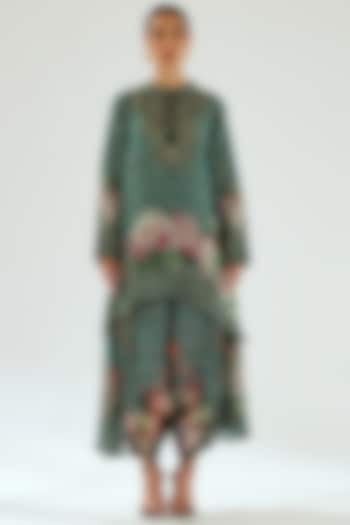 Teal Silk Printed Hilo Tunic by Rajdeep Ranawat at Pernia's Pop Up Shop