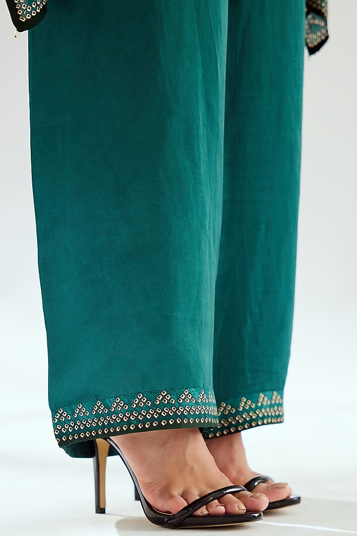 Teal Satin Palazzo Pants by Rajdeep Ranawat at Pernia's Pop Up Shop
