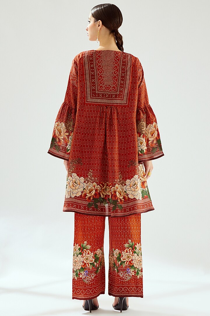 Rust Satin Printed Pants by Rajdeep Ranawat at Pernia's Pop Up Shop