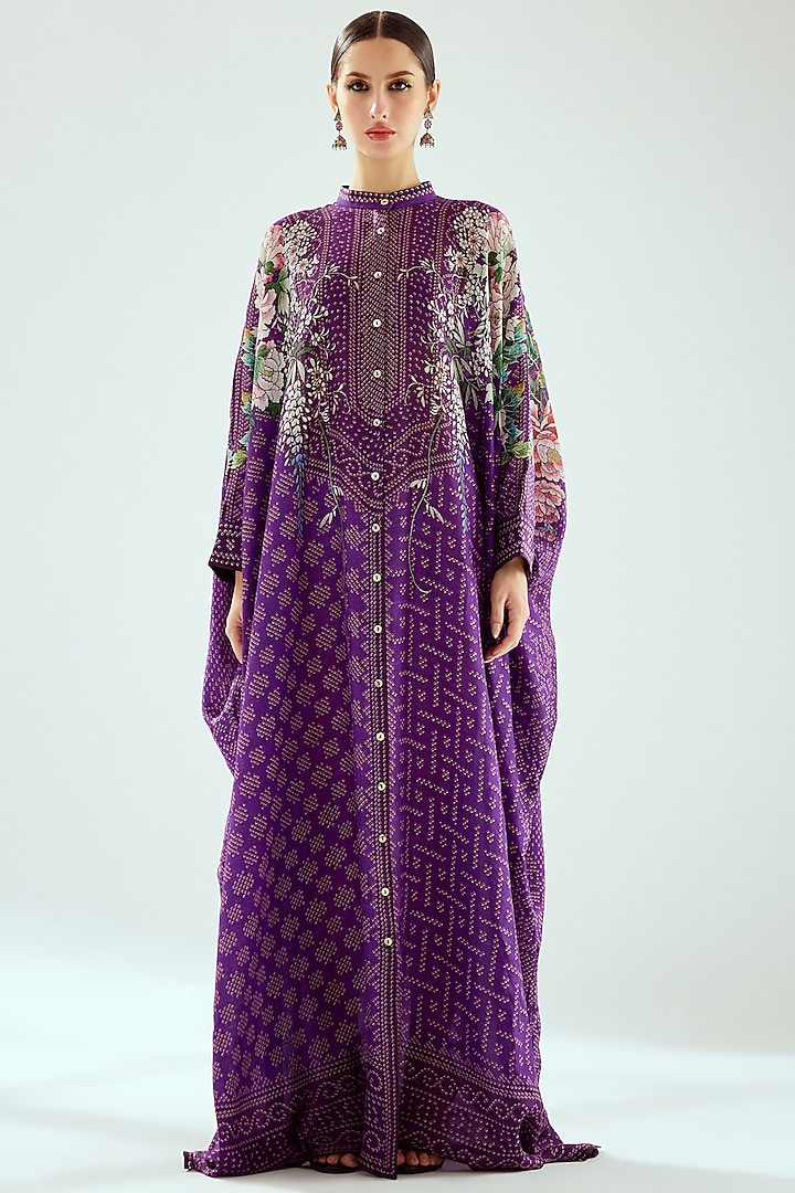 Purple Silk Printed Kaftan by Rajdeep Ranawat at Pernia's Pop Up Shop