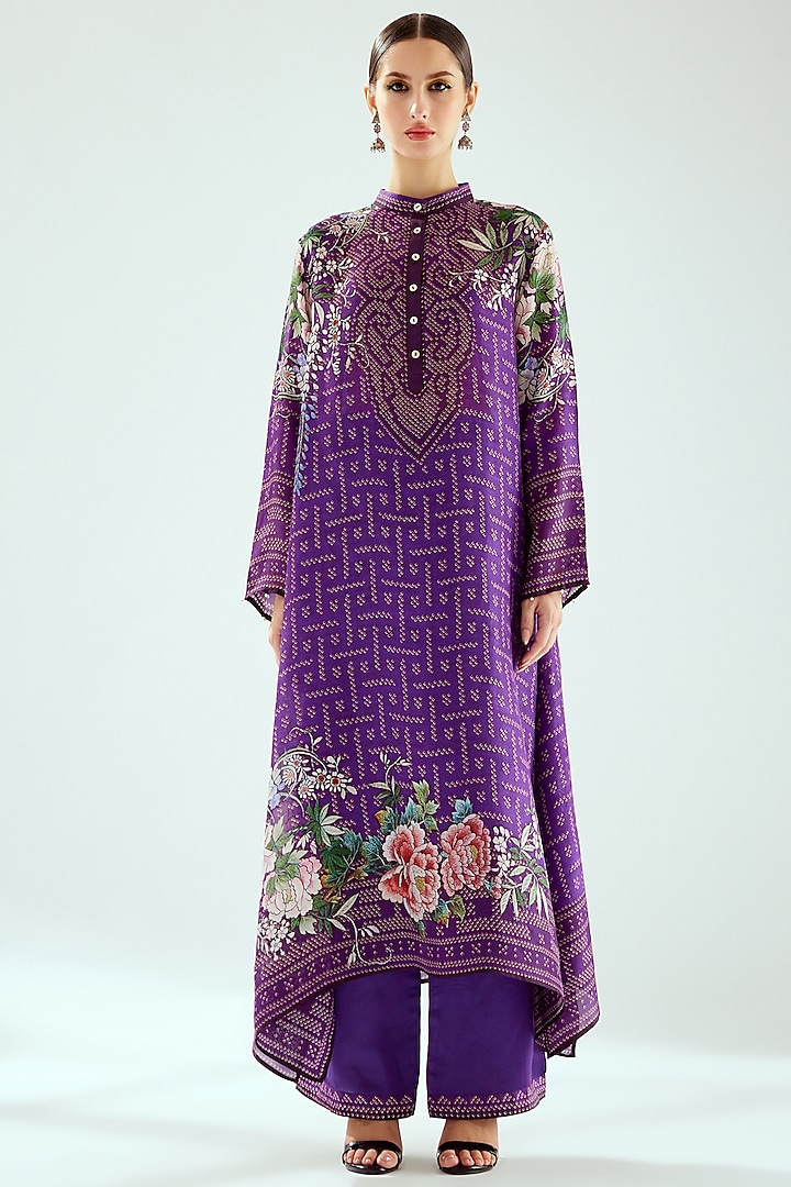 Purple Silk Printed Tunic by Rajdeep Ranawat at Pernia's Pop Up Shop