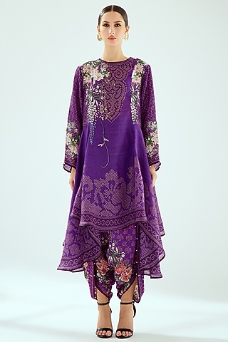 Purple Silk Printed Shirt Dress by Rajdeep Ranawat