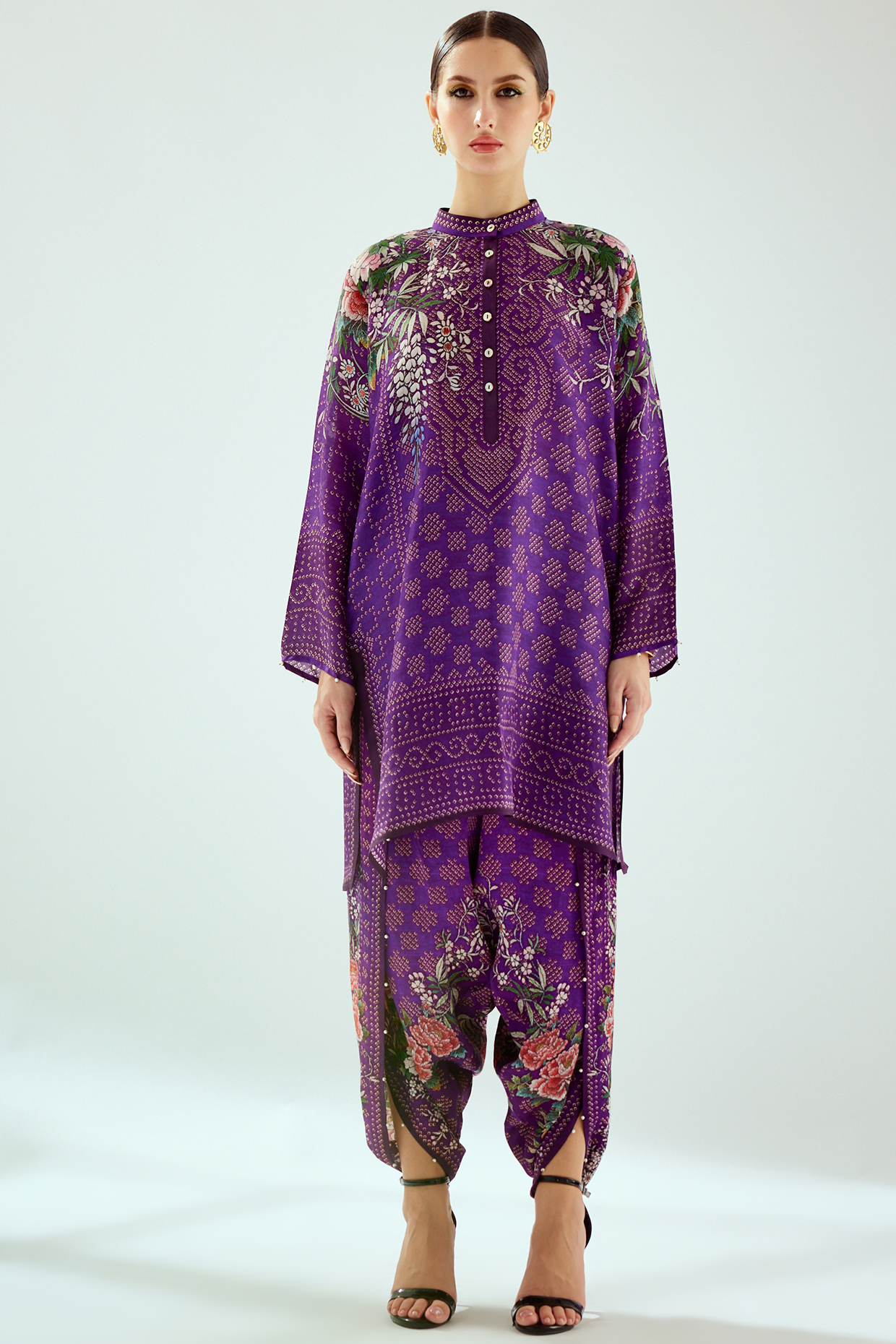 Purple Satin Printed Kurta by Rajdeep Ranawat at Pernia's Pop Up Shop