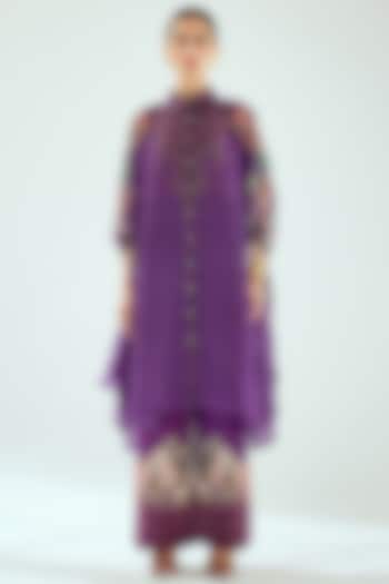 Purple Silk Printed Shirt by Rajdeep Ranawat