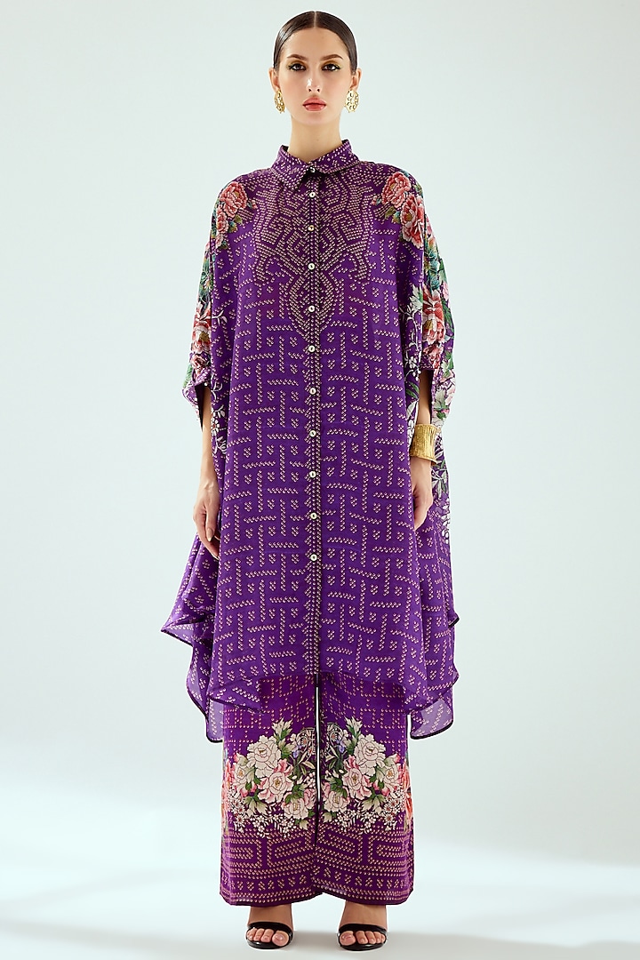 Purple Silk Printed Shirt by Rajdeep Ranawat at Pernia's Pop Up Shop