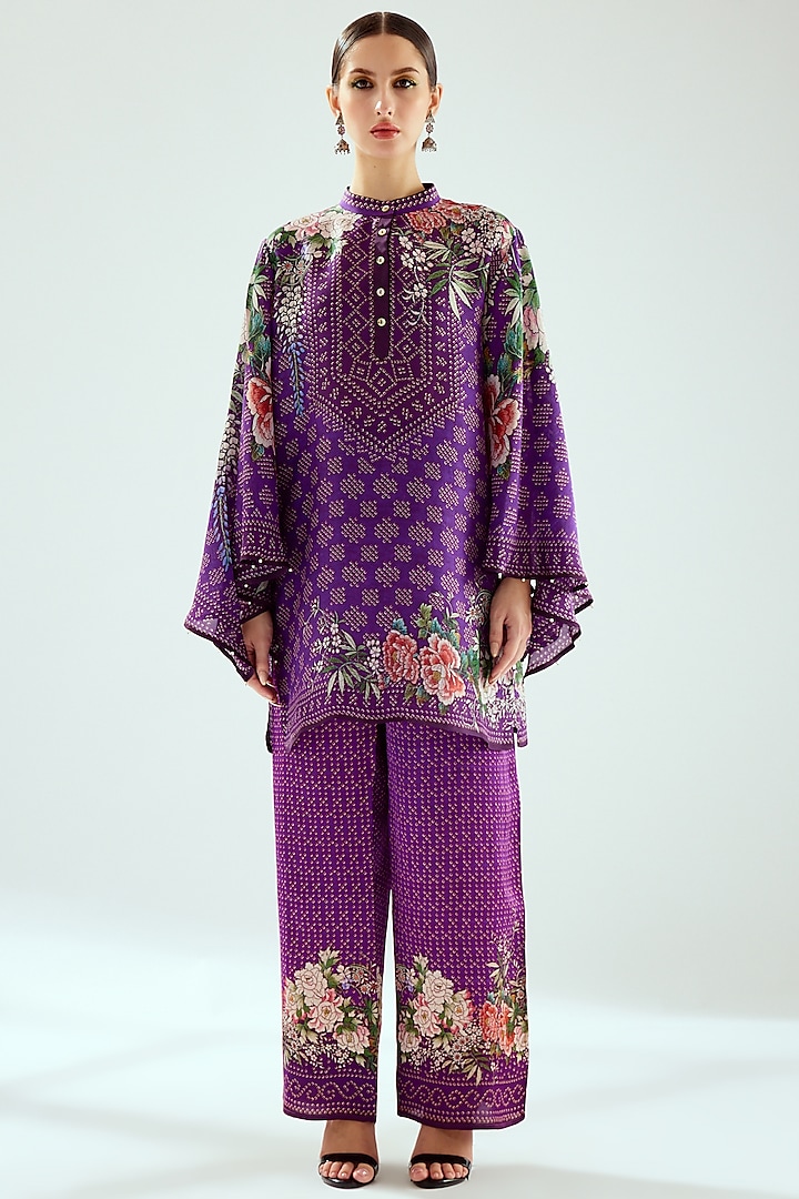 Purple Silk Printed Tunic by Rajdeep Ranawat at Pernia's Pop Up Shop