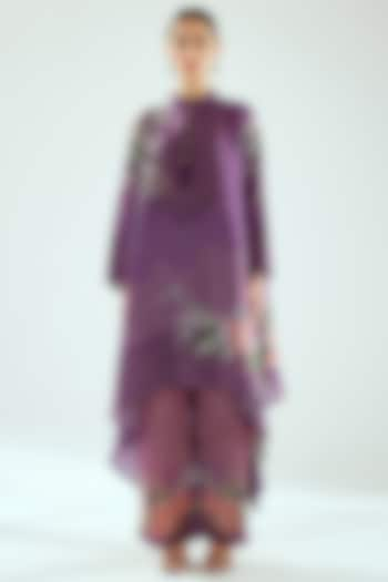 Purple Silk Printed Draped Tunic by Rajdeep Ranawat at Pernia's Pop Up Shop