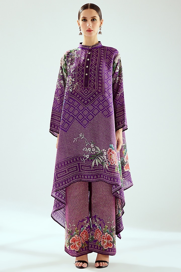 Purple Silk Printed Draped Tunic by Rajdeep Ranawat at Pernia's Pop Up Shop