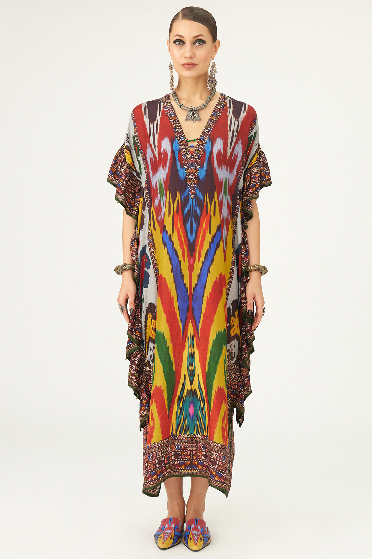 Multi-Colored Silk Printed Kaftan by Rajdeep Ranawat at Pernia's Pop Up Shop
