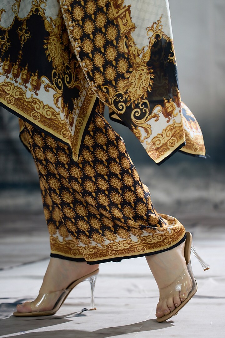 Black & Gold Silk Printed Tunic Set by Rajdeep Ranawat at Pernia's Pop Up Shop
