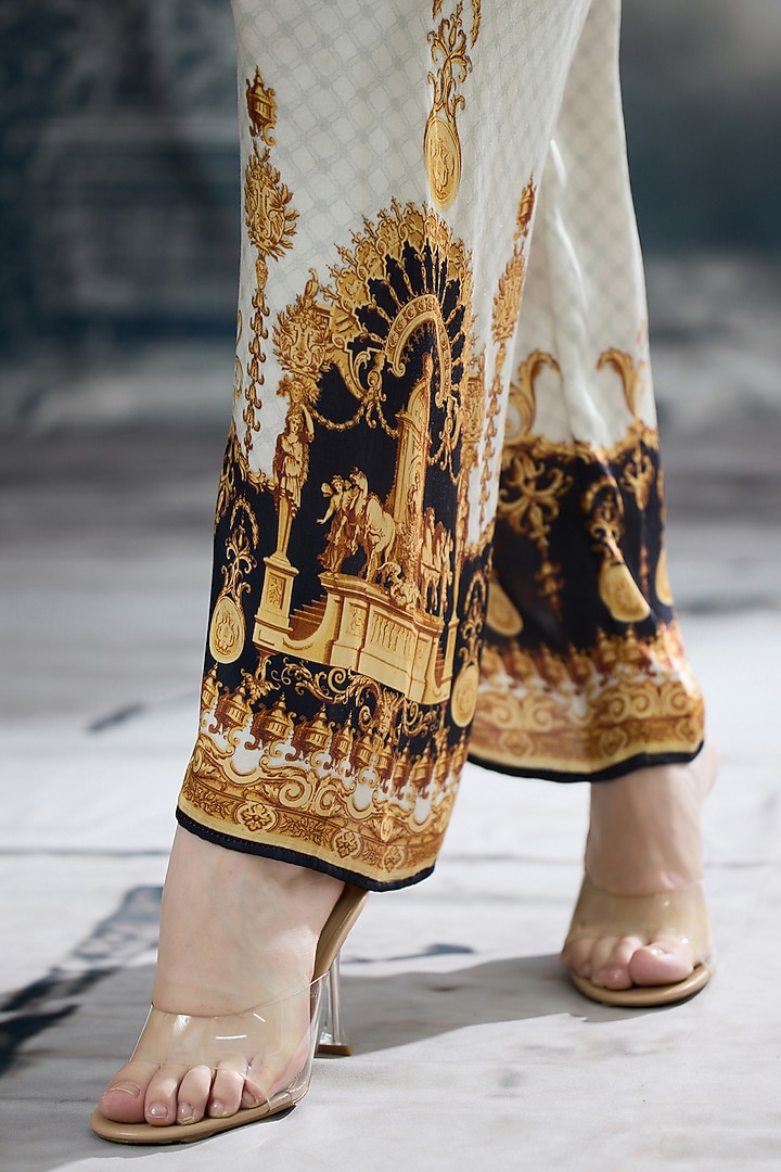 Black & Gold Silk Printed Tunic Set by Rajdeep Ranawat at Pernia's Pop Up Shop