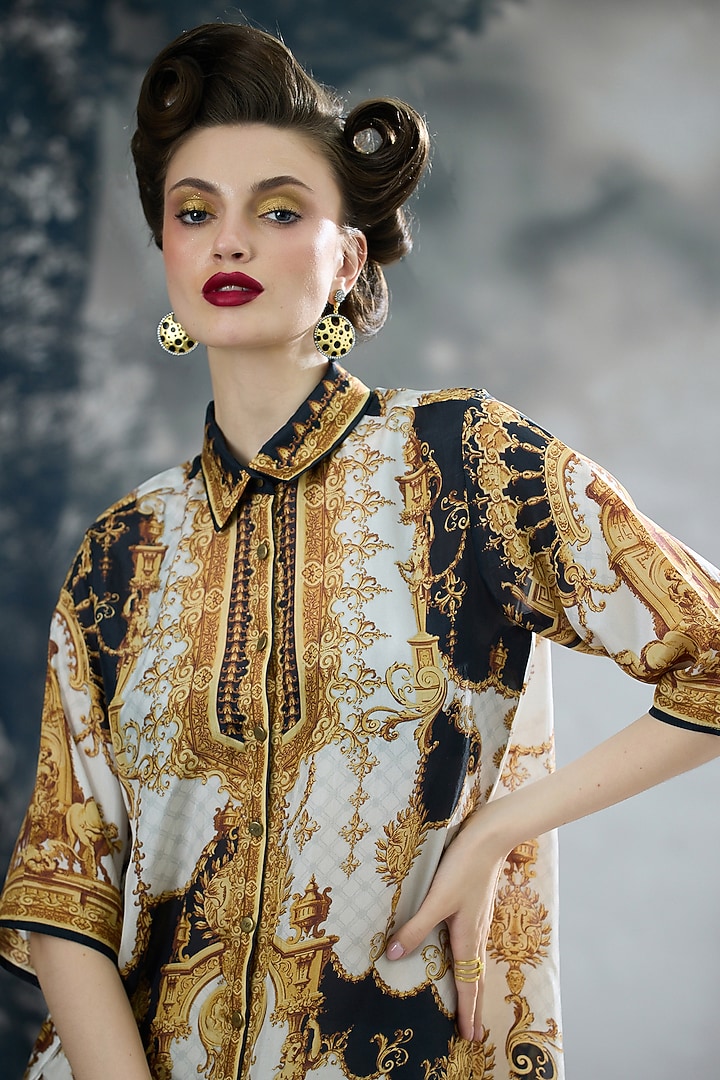 Black & Gold Silk Printed Tunic Set by Rajdeep Ranawat at Pernia's Pop Up Shop