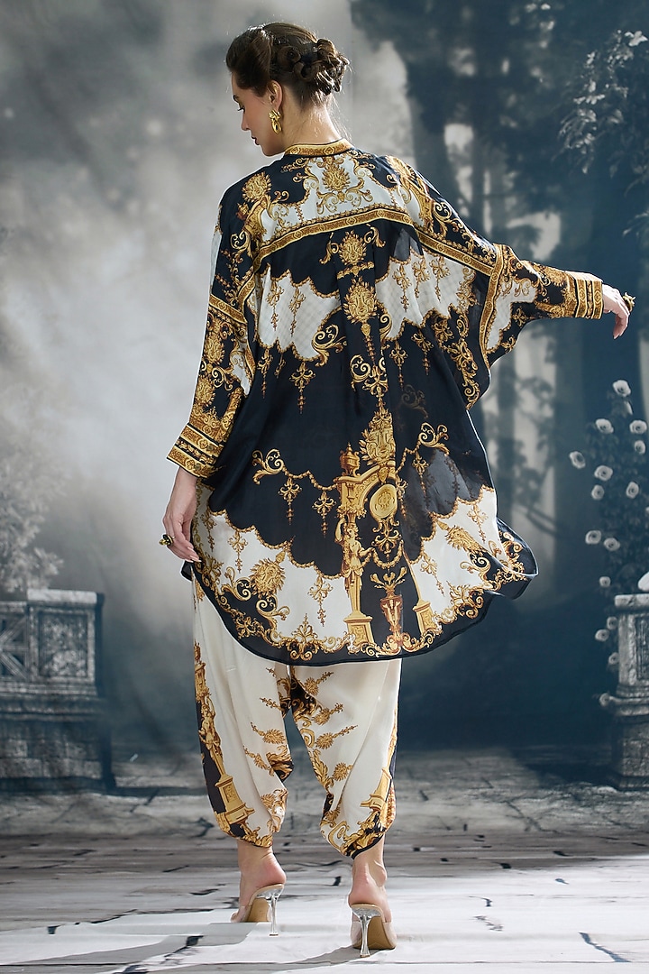 Black & Gold Silk Printed Tunic Set by Rajdeep Ranawat at Pernia's Pop Up Shop