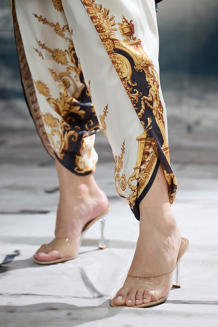 Black & Gold Silk Printed Tunic Set by Rajdeep Ranawat at Pernia's Pop Up Shop