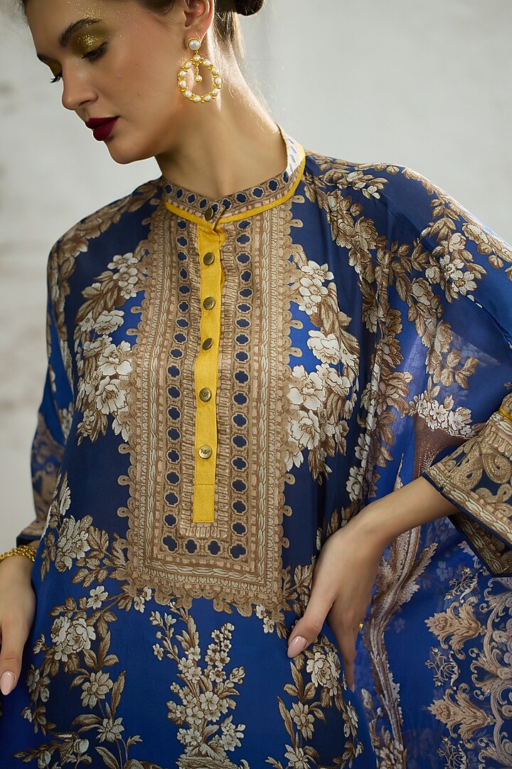 Blue Silk Printed Tunic Set by Rajdeep Ranawat at Pernia's Pop Up Shop