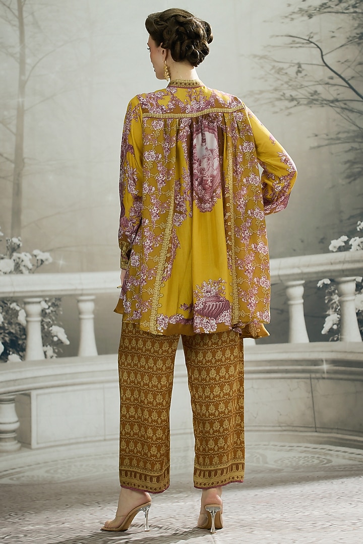 Mustard Silk Printed Tunic Set by Rajdeep Ranawat at Pernia's Pop Up Shop