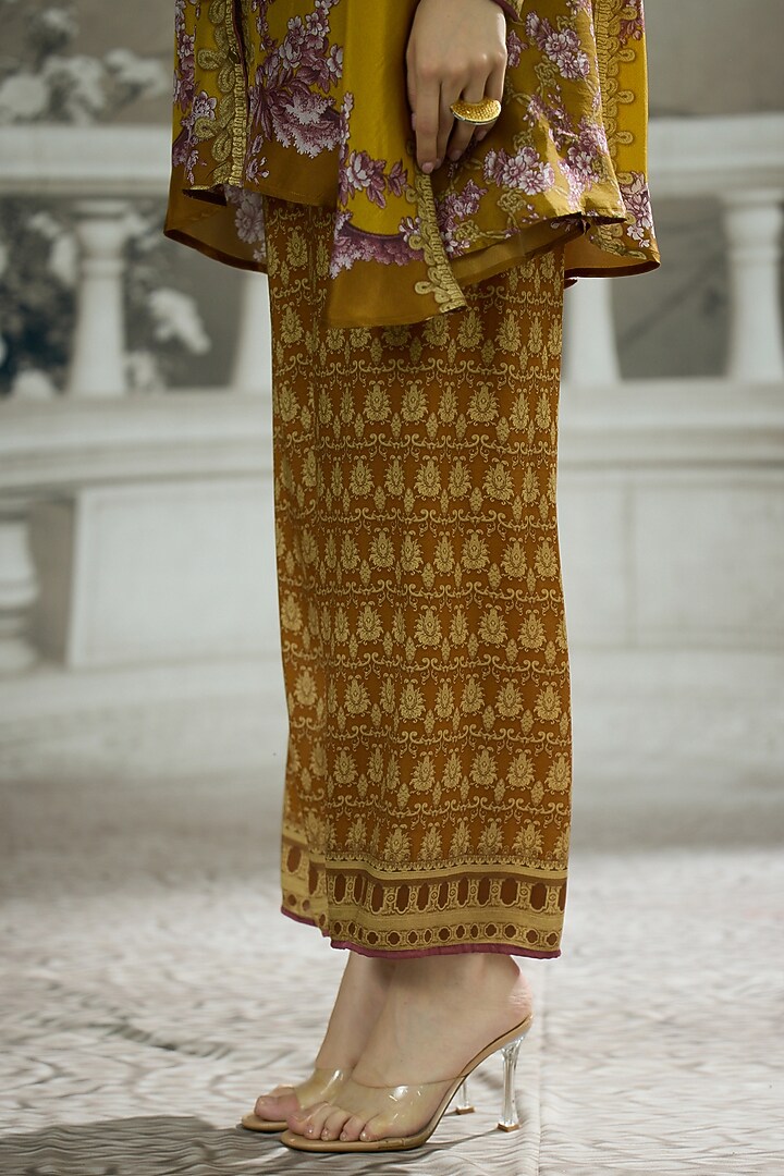 Mustard Silk Printed Tunic Set by Rajdeep Ranawat at Pernia's Pop Up Shop