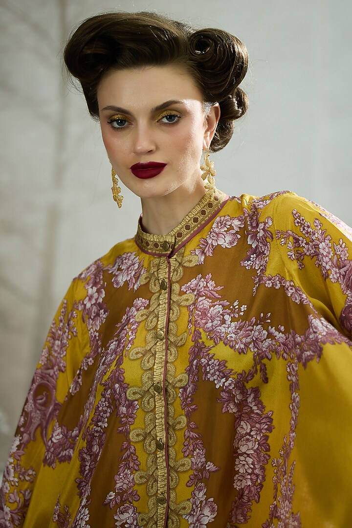 Mustard Silk Printed Tunic Set by Rajdeep Ranawat at Pernia's Pop Up Shop