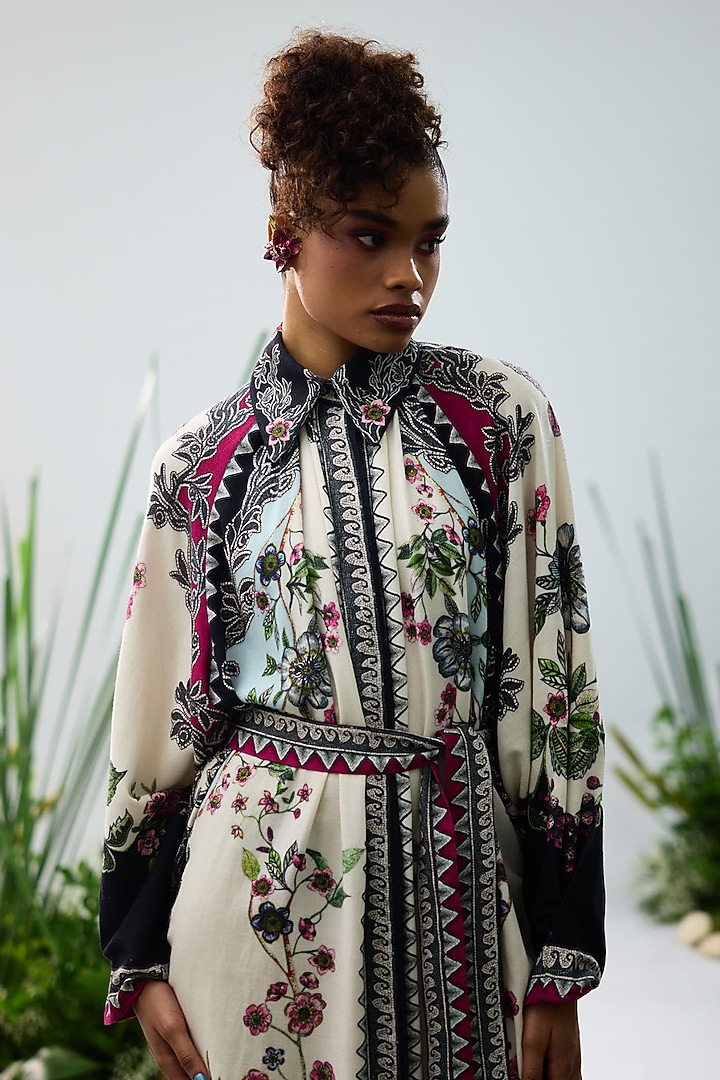 Ivory & Black Cotton Linen Flex Printed Shirt Vacation Dress by Rajdeep Ranawat at Pernia's Pop Up Shop