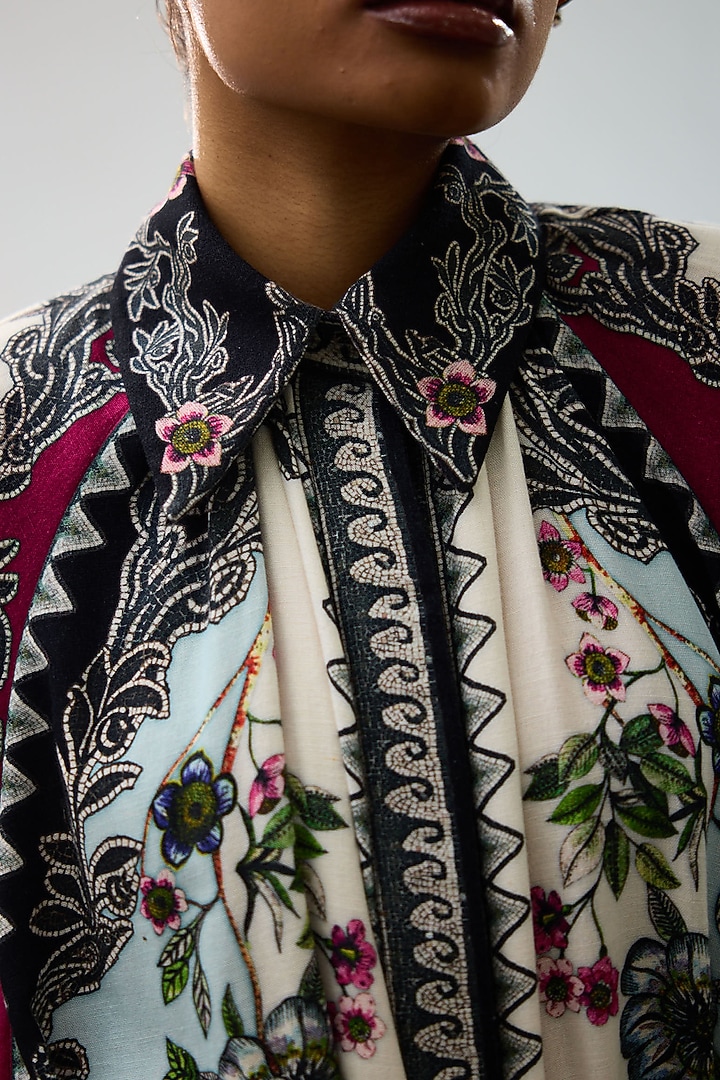 Ivory & Black Cotton Linen Flex Printed Shirt Vacation Dress by Rajdeep Ranawat at Pernia's Pop Up Shop