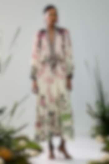 Ivory Cotton Linen Flex Printed A-Line Vacation Dress by Rajdeep Ranawat at Pernia's Pop Up Shop