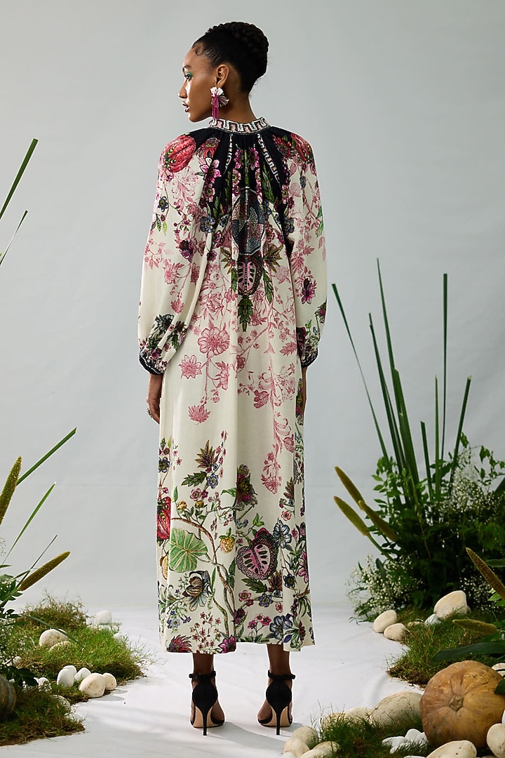Ivory Cotton Linen Flex Printed A-Line Vacation Dress by Rajdeep Ranawat at Pernia's Pop Up Shop
