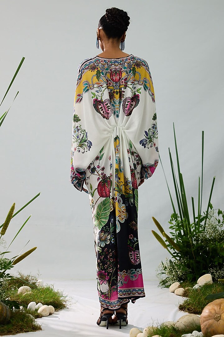 White & Black Silk Printed Kaftan Cocktail Dress by Rajdeep Ranawat at Pernia's Pop Up Shop