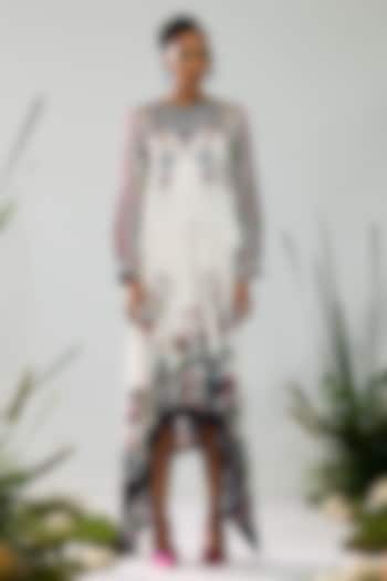 White & Black Modal Satin Printed V-Neck Cocktail Dress by Rajdeep Ranawat at Pernia's Pop Up Shop