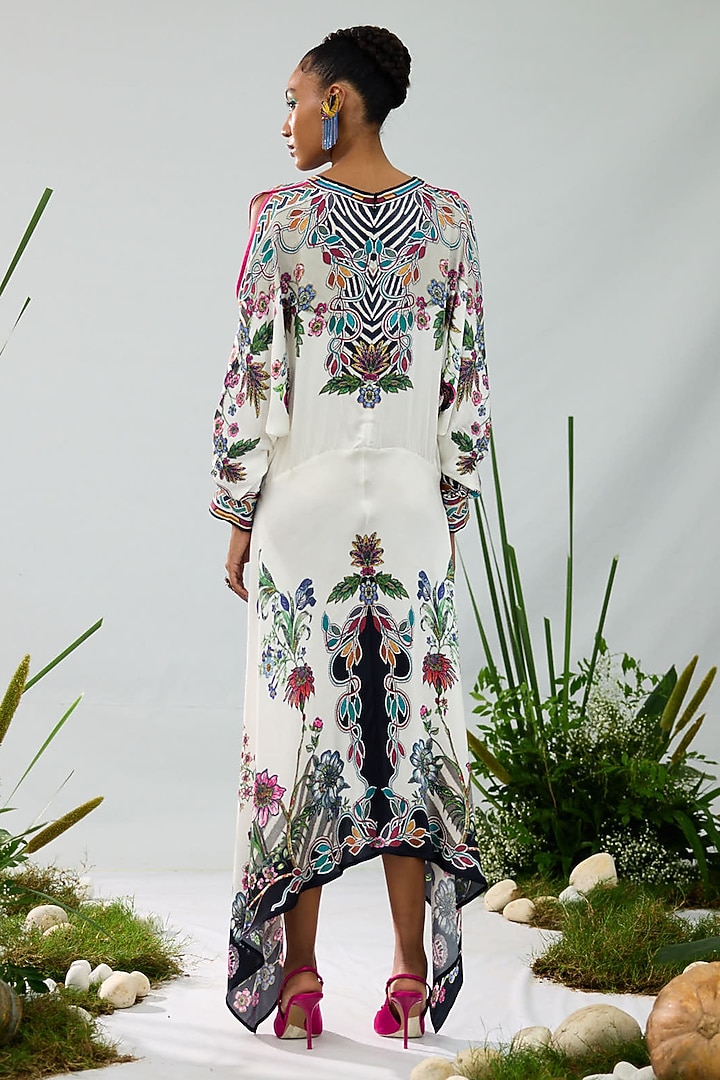 White & Black Modal Satin Printed V-Neck Cocktail Dress by Rajdeep Ranawat at Pernia's Pop Up Shop
