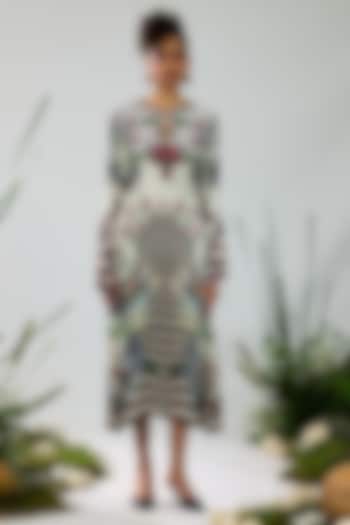 White & Black Modal Satin Printed Midi Cocktail Dress by Rajdeep Ranawat at Pernia's Pop Up Shop