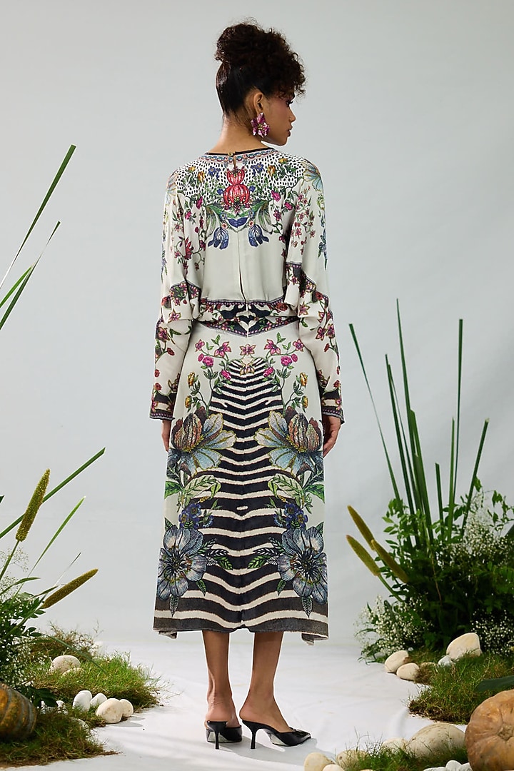 White & Black Modal Satin Printed Midi Cocktail Dress by Rajdeep Ranawat at Pernia's Pop Up Shop