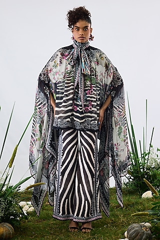 Black & White Chiffon Printed Tunic by Rajdeep Ranawat