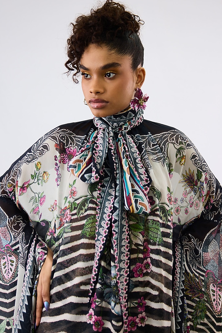 Black & White Chiffon Printed Tunic by Rajdeep Ranawat at Pernia's Pop Up Shop