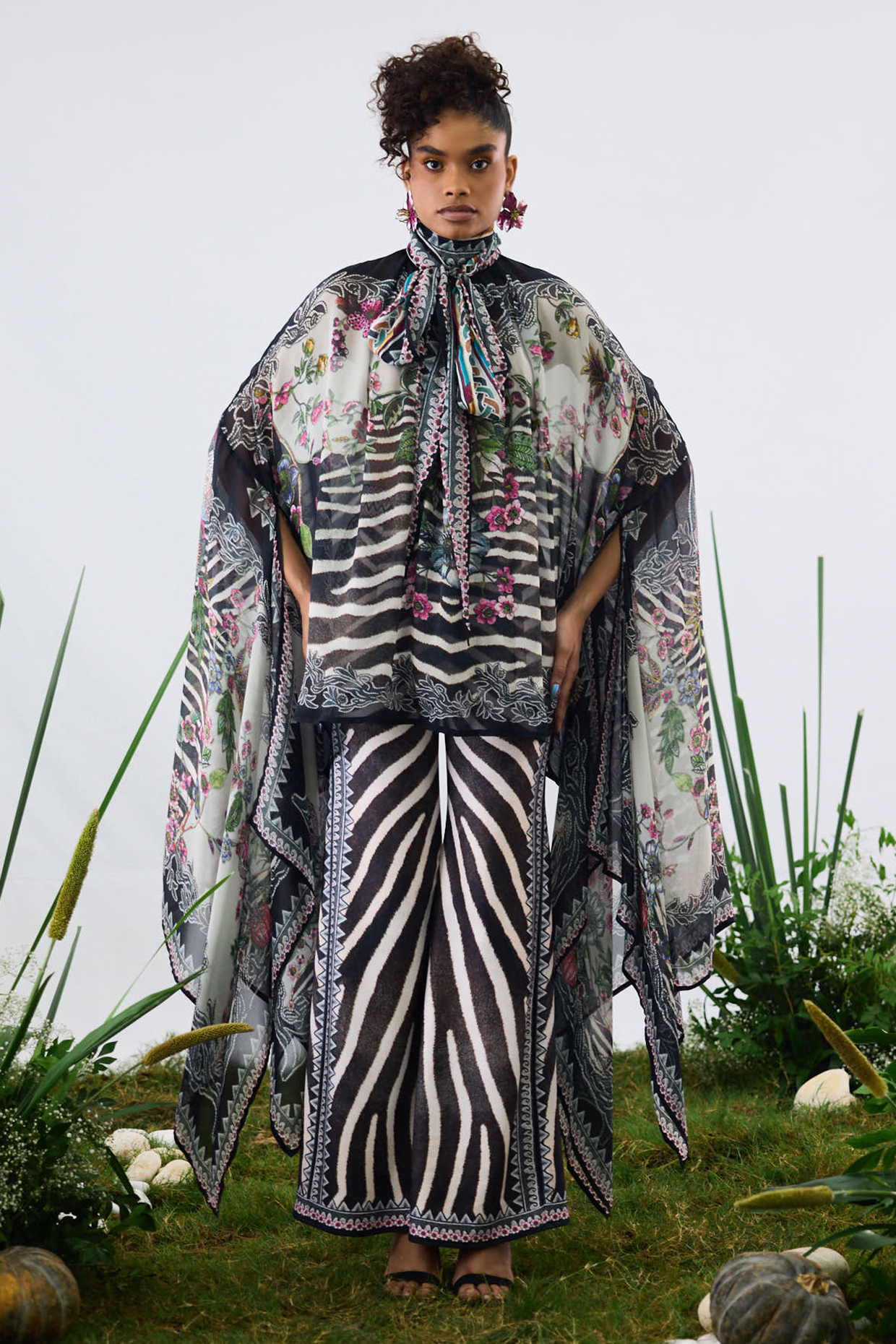 Black & White Poly Lycra Printed Bell Bottom Pants by Rajdeep Ranawat at Pernia's Pop Up Shop