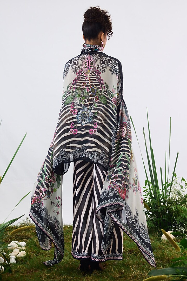 Black & White Poly Lycra Printed Bell Bottom Pants by Rajdeep Ranawat at Pernia's Pop Up Shop