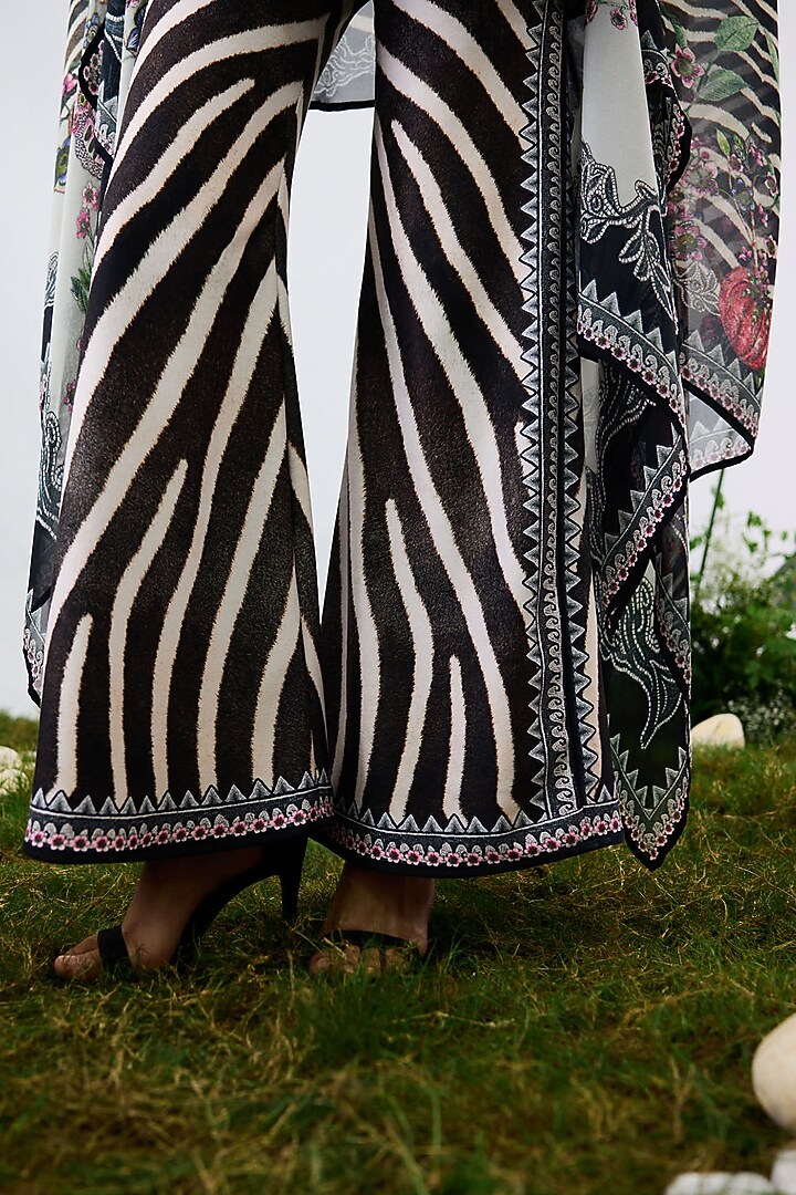 Black & White Poly Lycra Printed Bell Bottom Pants by Rajdeep Ranawat at Pernia's Pop Up Shop