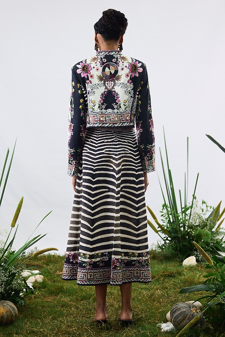 Black & White Cotton Linen Printed Overlap Crop Jacket by Rajdeep Ranawat at Pernia's Pop Up Shop