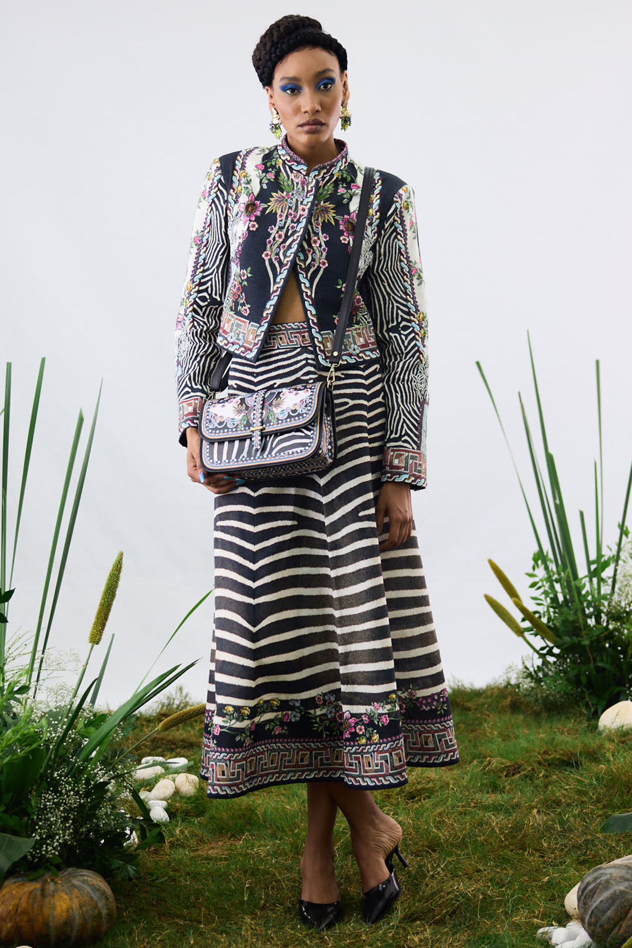 Black & White Cotton Linen Printed A-Line Skirt by Rajdeep Ranawat at Pernia's Pop Up Shop