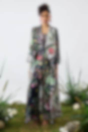 Black & Taupe Silk Printed Cover Up Jacket by Rajdeep Ranawat at Pernia's Pop Up Shop