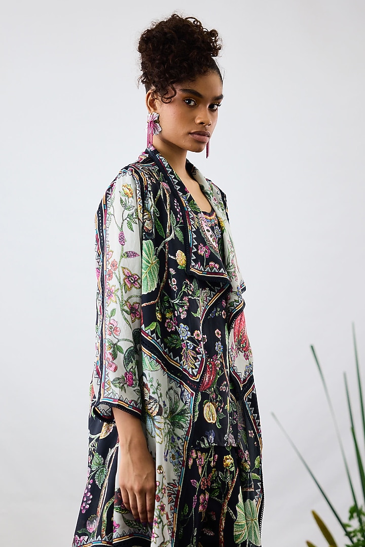 Black & Taupe Silk Printed Cover Up Jacket by Rajdeep Ranawat at Pernia's Pop Up Shop